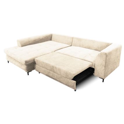 LAGOA Left-Hand L-Shaped Corner Sofa Bed with Storage, Beige/Brown