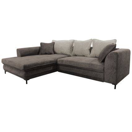 LAGOA Left-hand L-shaped corner sofa bed with storage, taupe/grey