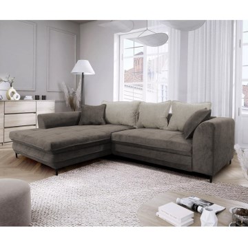 LAGOA left‑facing L-shaped corner sofa bed with integrated storage, taupe/gray