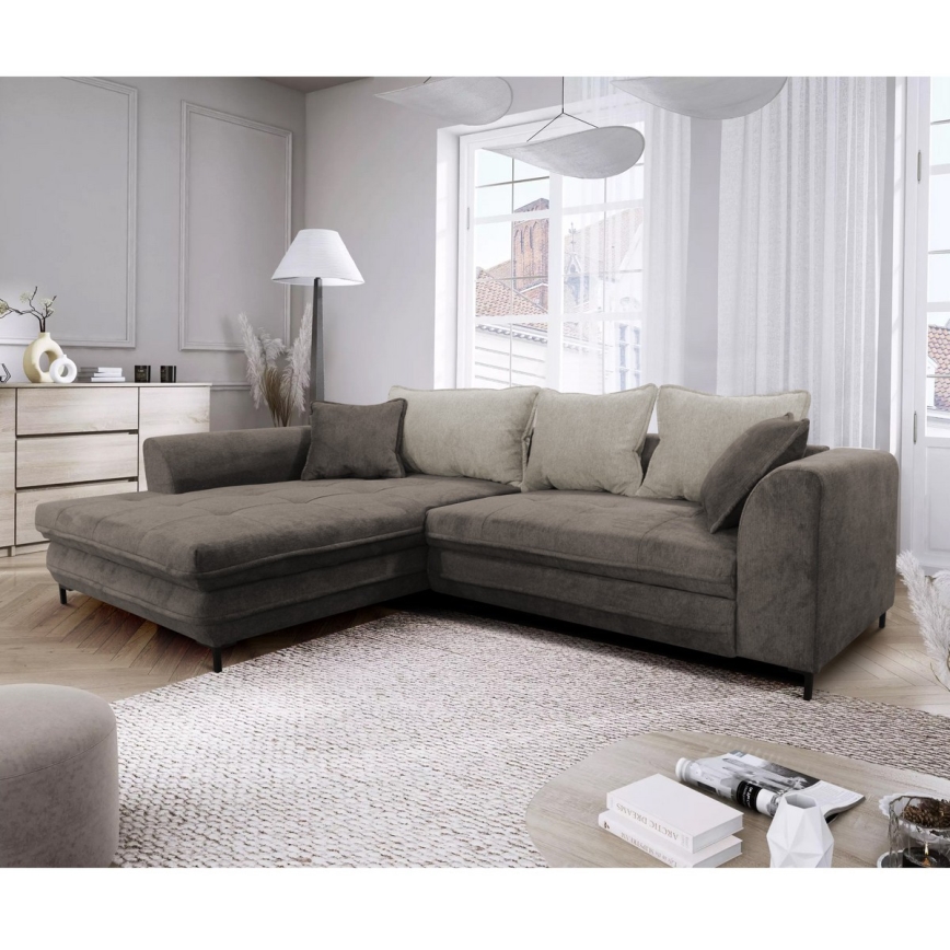 LAGOA left‑facing L-shaped corner sofa bed with integrated storage, taupe/gray