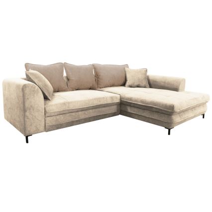 LAGOA Right-Hand L-Shaped Pull-Out Corner Sofa with Storage, Beige/Brown