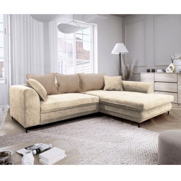 LAGOA Right-Facing L-Shaped Corner Sofa Bed with Storage, Beige/Brown