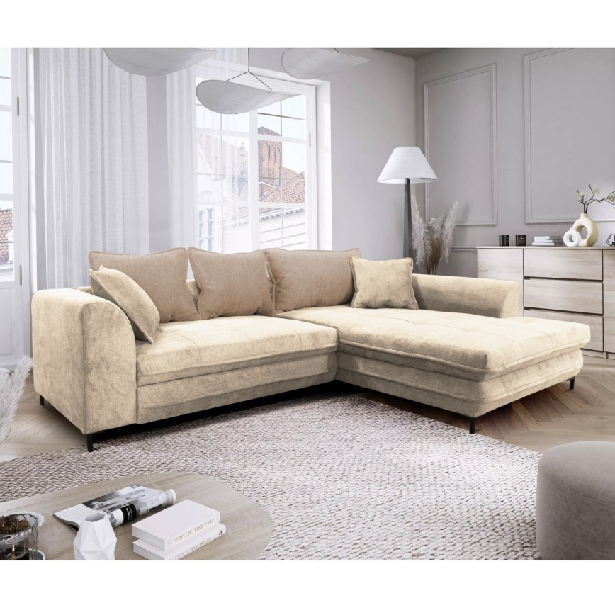 LAGOA Right-Facing L-Shaped Corner Sofa Bed with Storage, Beige/Brown