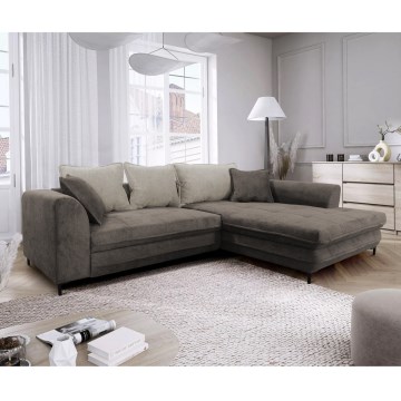 LAGOA Right-Hand L-Shaped Corner Sofa Bed with Storage, Taupe/Grey