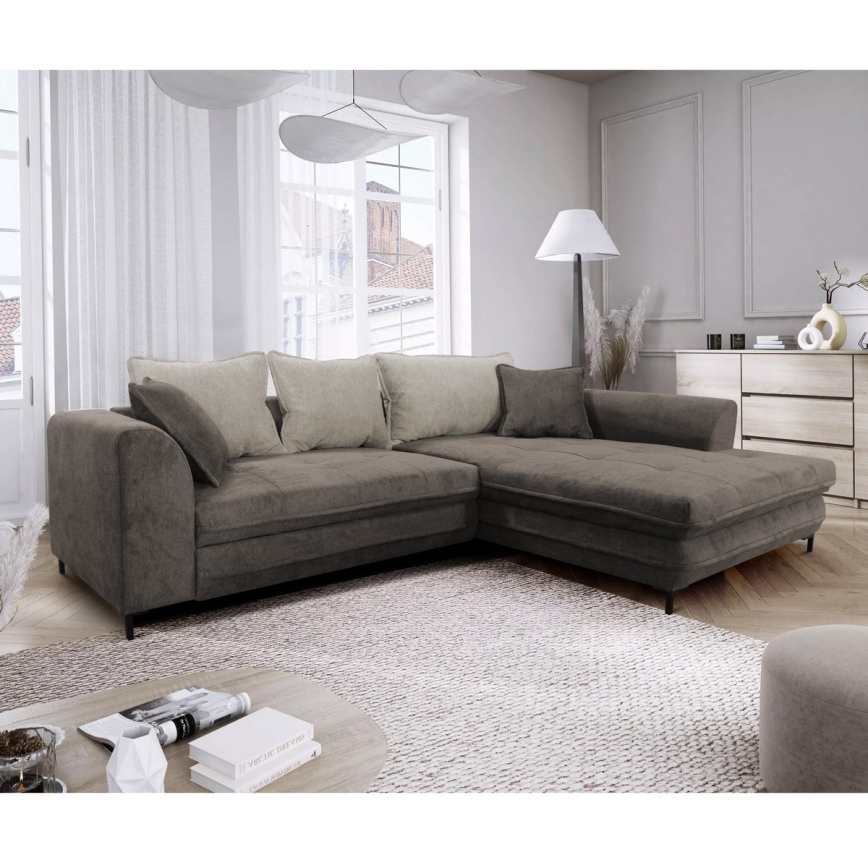 LAGOA Right-Hand L-Shaped Sofa Bed with Storage, Taupe/Gray