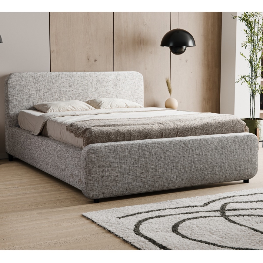 LAJLA Upholstered Bed Frame, 160 x 200 cm, Beige (mattress not included)