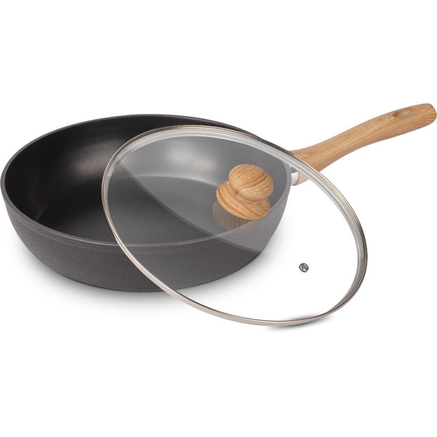 Lamart - 28 cm Frying Pan with Lid, Black/Brown