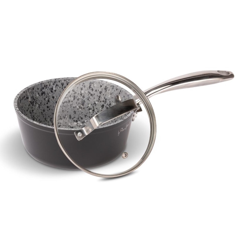 Lamart - Granite small pot with a lid 16 cm black/grey/stainless steel