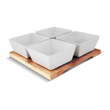 Lamart - Set 4x porcelain bowl 19x19 cm + wooden tray