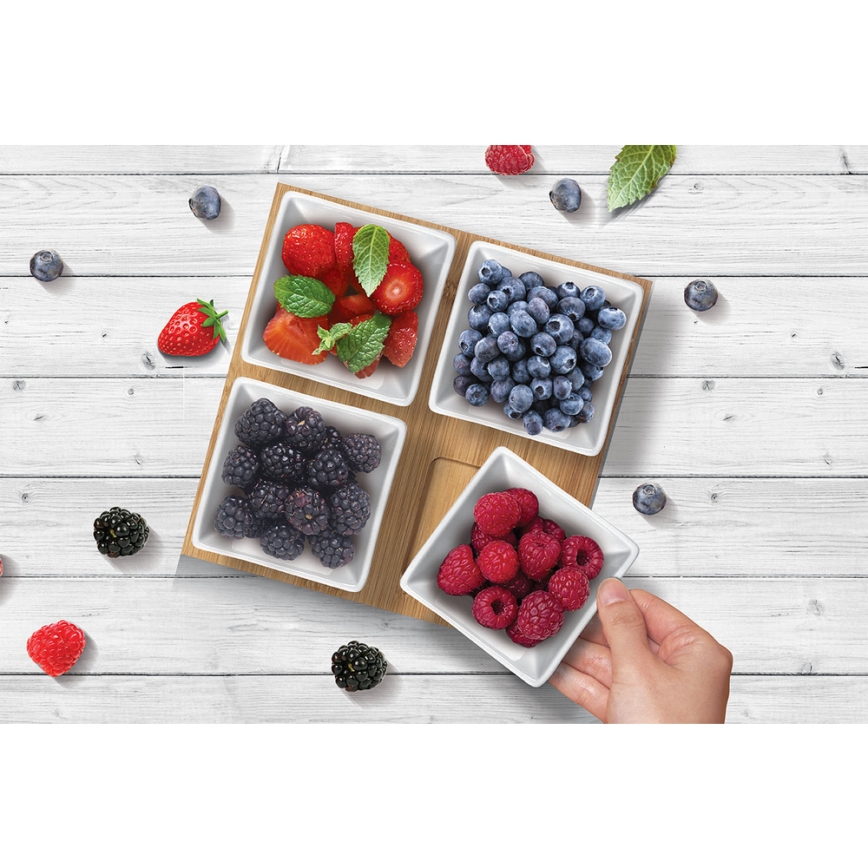 Lamart - Set 4x porcelain bowl 19x19 cm + wooden tray