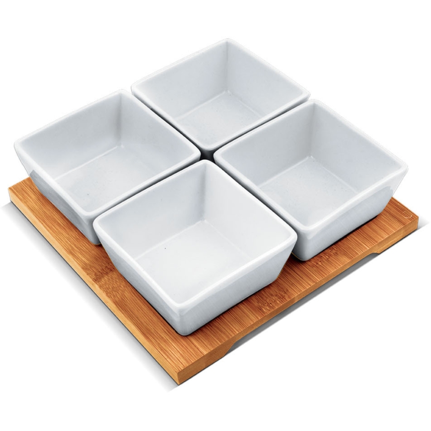 Lamart - Set 4x porcelain bowl 19x19 cm + wooden tray