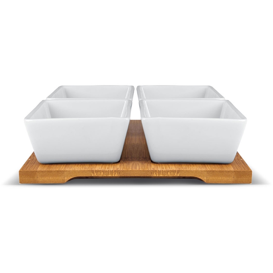 Lamart - Set 4x porcelain bowl 19x19 cm + wooden tray