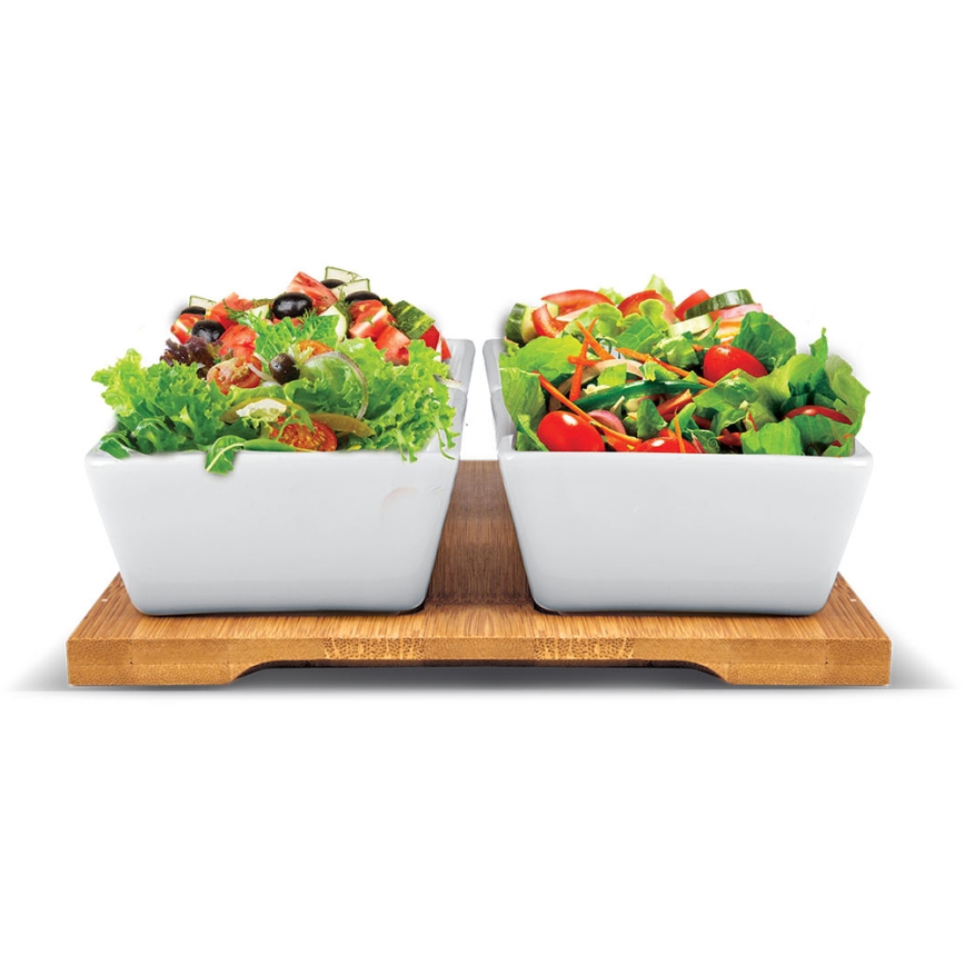 Lamart - Set 4x porcelain bowl 19x19 cm + wooden tray