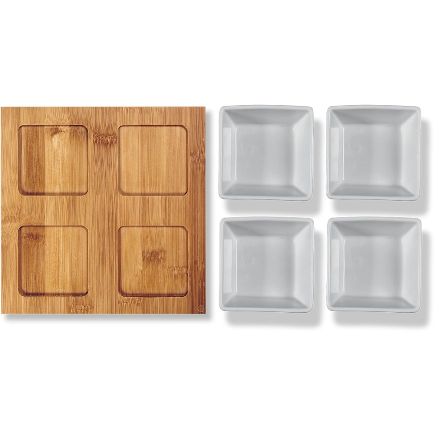 Lamart - Set 4x porcelain bowl 19x19 cm + wooden tray