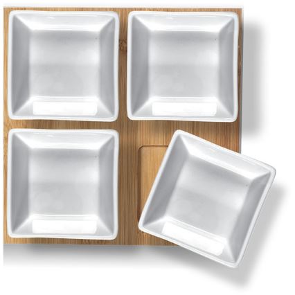 Lamart - Set 4x porcelain bowl 19x19 cm + wooden tray