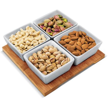 Lamart - Set 4x porcelain bowl 19x19 cm + wooden tray