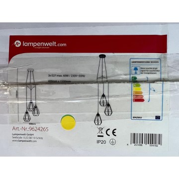 Lampenwelt - Chandelier on a string ELDA 3xE27/60W/230V