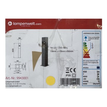 Lampenwelt - LED Outdoor column light AMELIA LED/7W/230V IP55