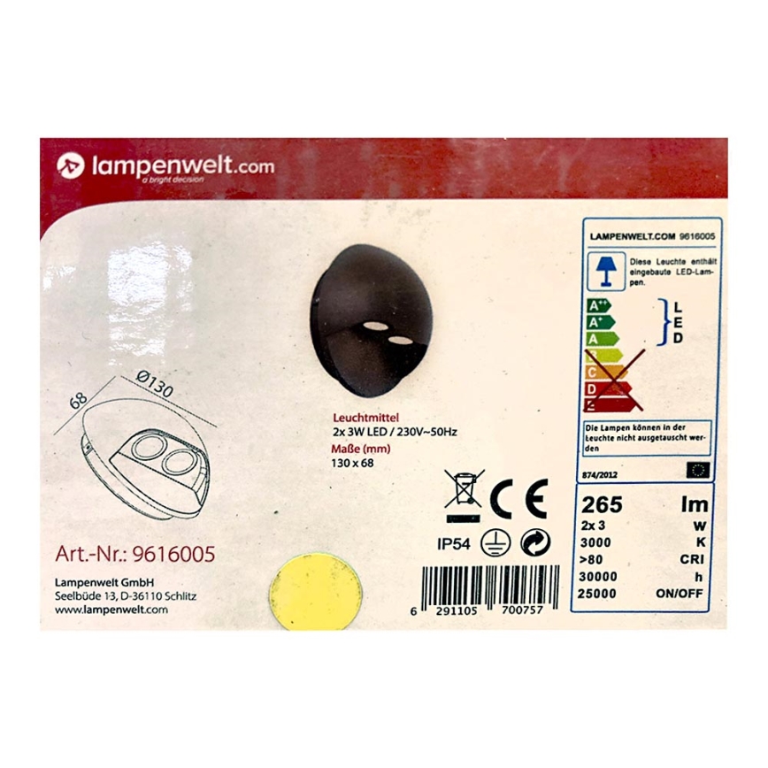 Lampenwelt - LED Outdoor wall light 2xLED/3W/230V IP54