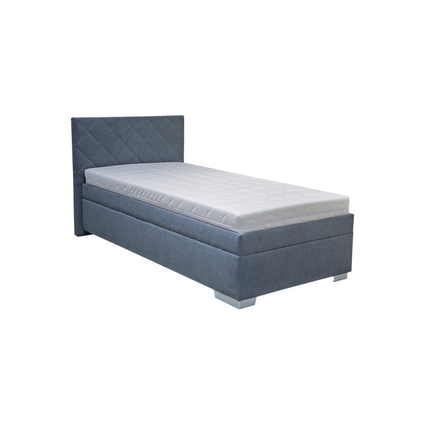 LANA Upholstered Bed with Storage and Included Mattress, 90×200 cm — Blue