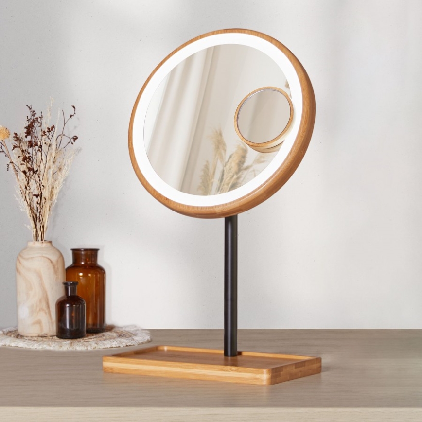 Lanaform - Dimmable LED-Illuminated Bamboo Cosmetic Mirror, 5V USB