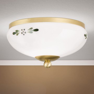 LANDHAUS ceiling light 1xE27/60W/230V Ø 21 cm brass/white/green