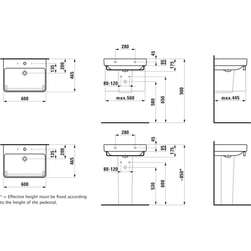 LAUFEN H8109630001041 - PRO Countertop/Wall-Mounted Washbasin 60 x 46.5 cm Ceramic/White