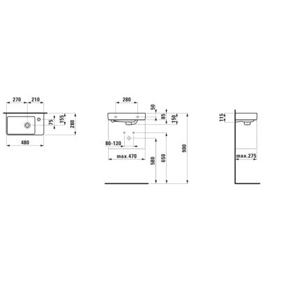 LAUFEN H8159540001041 - PRO Wall-Hung Washbasin 48x28 cm Ceramic/White