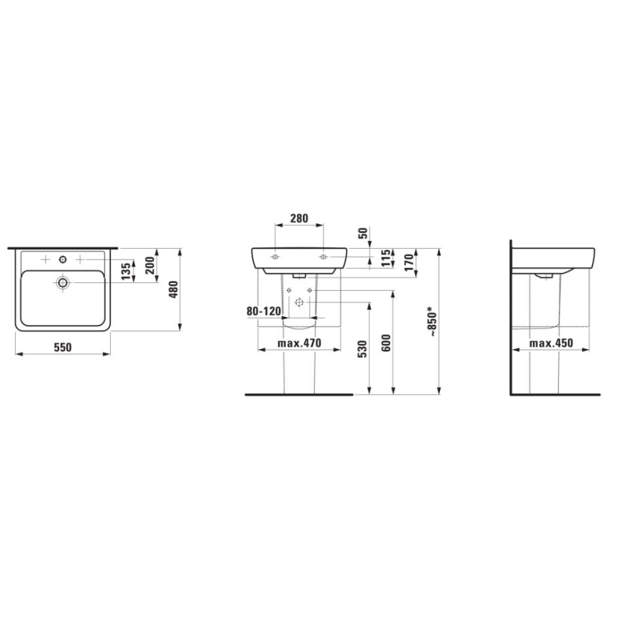 LAUFEN H8189510001041 - Countertop basin/wall-hung PRO 55x48 cm ceramics/white