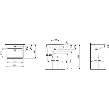 LAUFEN H8189520001041 - Countertop basin/wall-hung PRO 60x48 cm ceramics/white