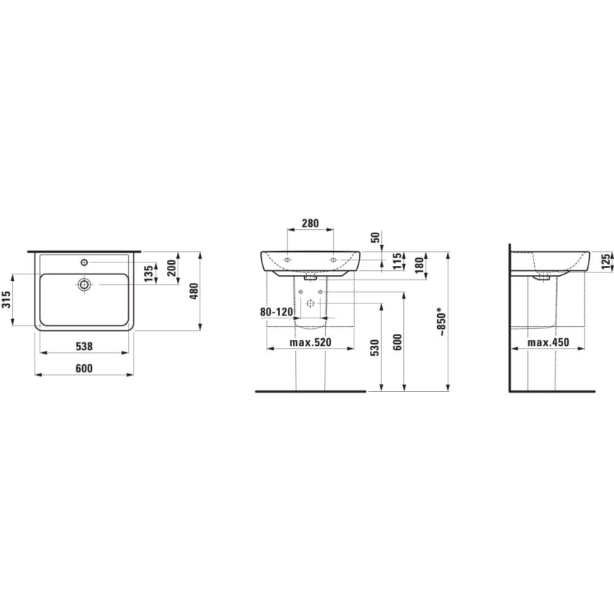 LAUFEN H8189520001041 - Countertop basin/wall-hung PRO 60x48 cm ceramics/white