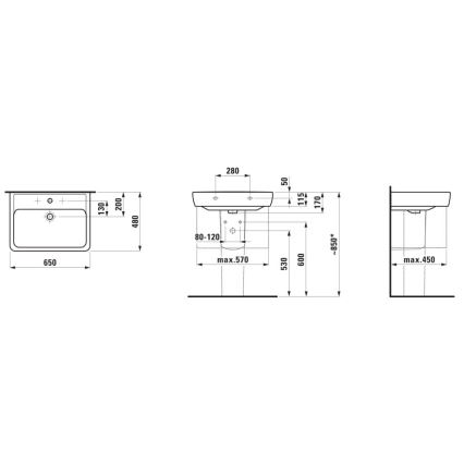 LAUFEN H8189530001041 - Countertop basin/wall-hung PRO 65x48 cm ceramics/white