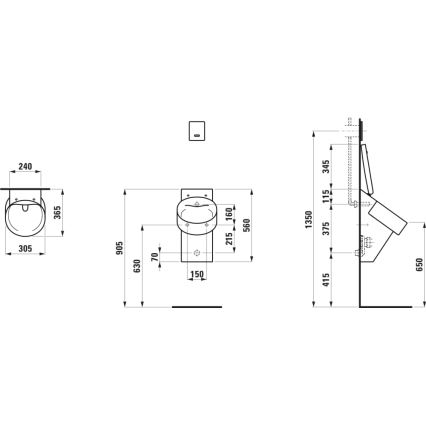 LAUFEN H8402817160001 - Urinal with openings for VAL cover, rear water inlet and rear waste outlet, ceramic/matte black