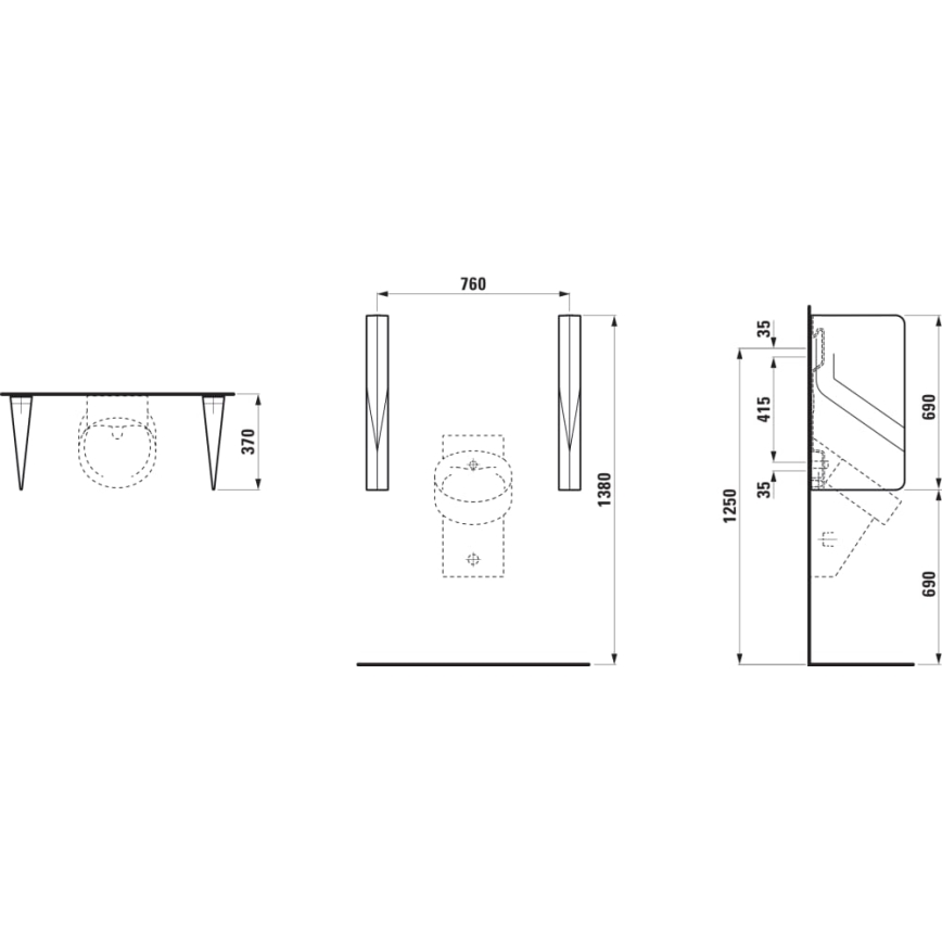 LAUFEN H8472807160001 - VAL Urinal Divider 69x37 cm, Ceramic / Matte Black