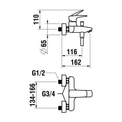LAUFEN HF500760100600 - LAURIN Bathtub Set with Mixer Tap, Polished Chrome