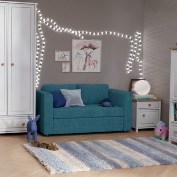 LAYLA Upholstered Two-Seater Sofa Bed with Armrests — Blue
