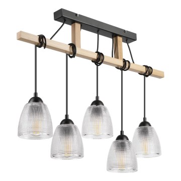LEANDRA Cable Chandelier 5xE27/15W/230V Oak/Black