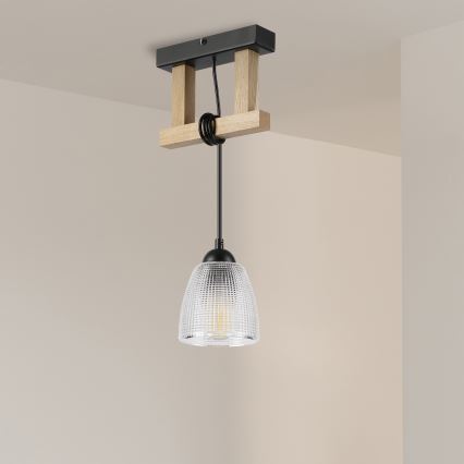 LEANDRA cable pendant light 1xE27/15W/230V oak/black