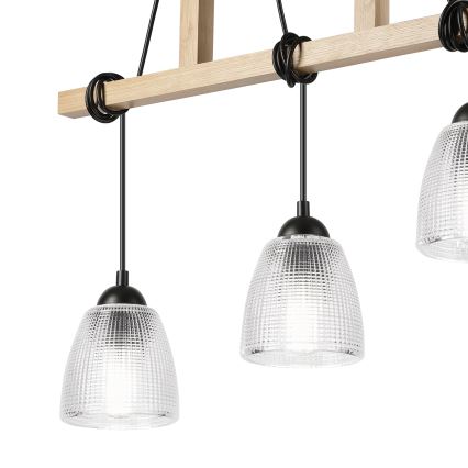 LEANDRA cable pendant light, 3× E27 / 15W / 230V, oak/black
