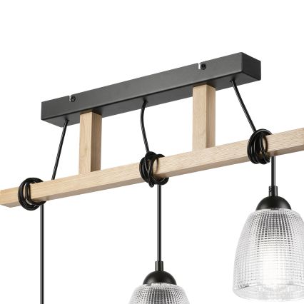 LEANDRA cable pendant light, 3× E27 / 15W / 230V, oak/black