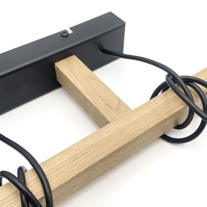 LEANDRA cable pendant light, 3× E27 / 15W / 230V, oak/black