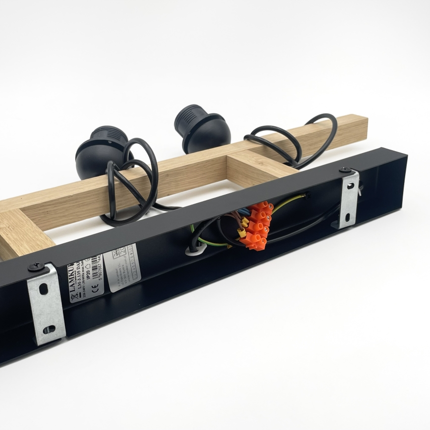 LEANDRA cable pendant light, 3× E27 / 15W / 230V, oak/black