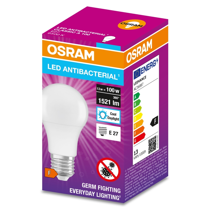LED Antibacterial bulb A100 E27/13W/230V 6500K - Osram