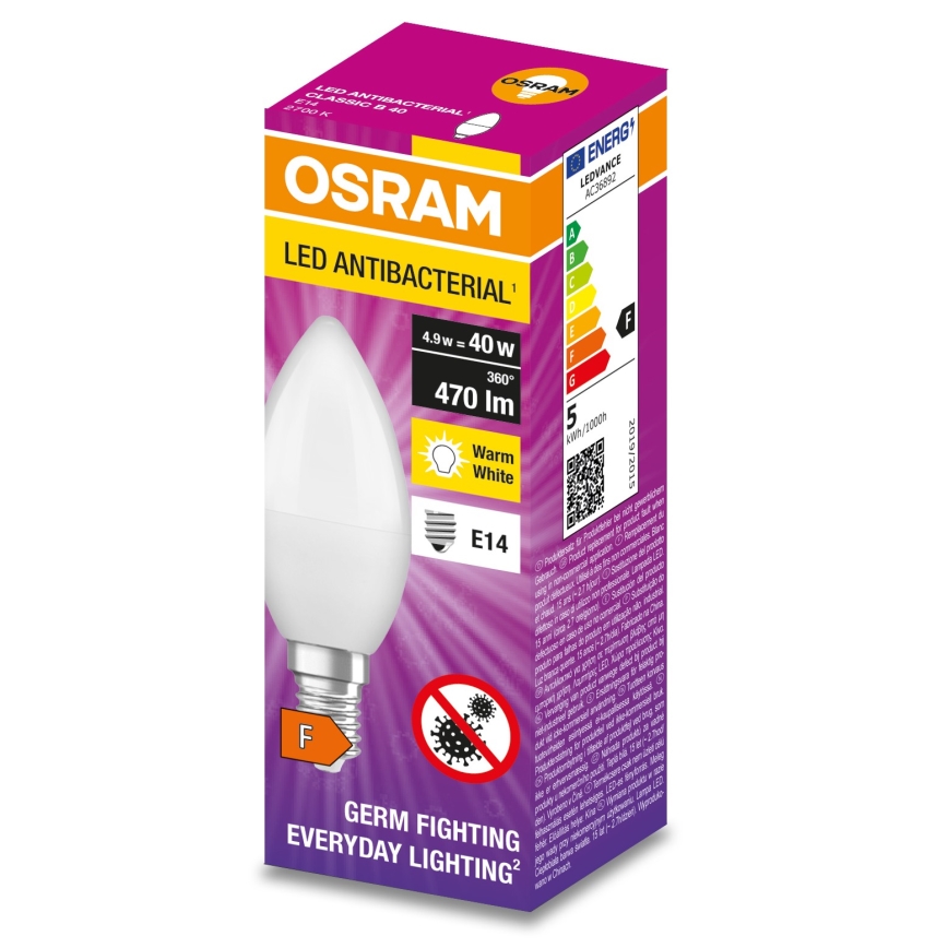 LED Antibacterial bulb B40 E14/4,9W/230V 2700K - Osram