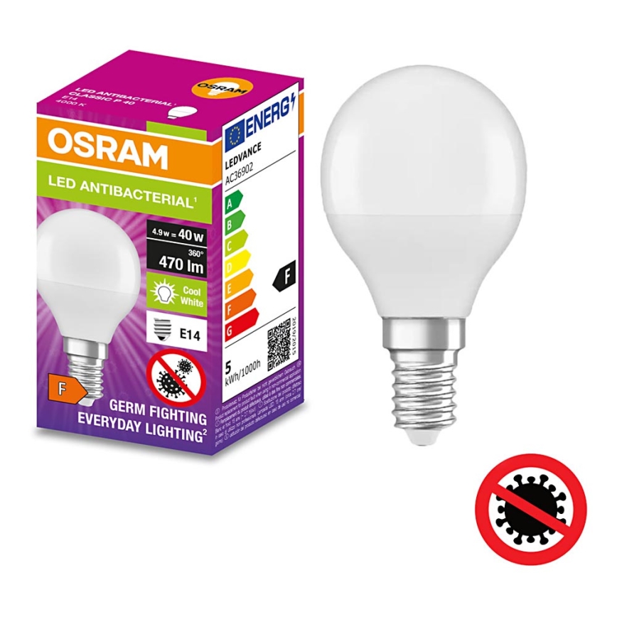 LED Antibacterial bulb P40 E14/4,9W/230V 4000K - Osram