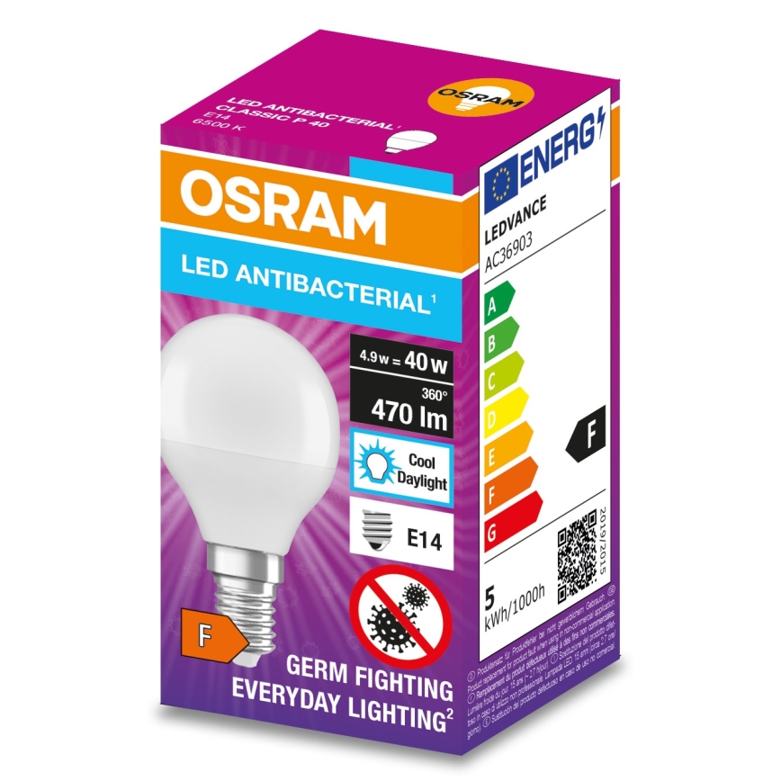 LED Antibacterial bulb P40 E14/4,9W/230V 6500K - Osram