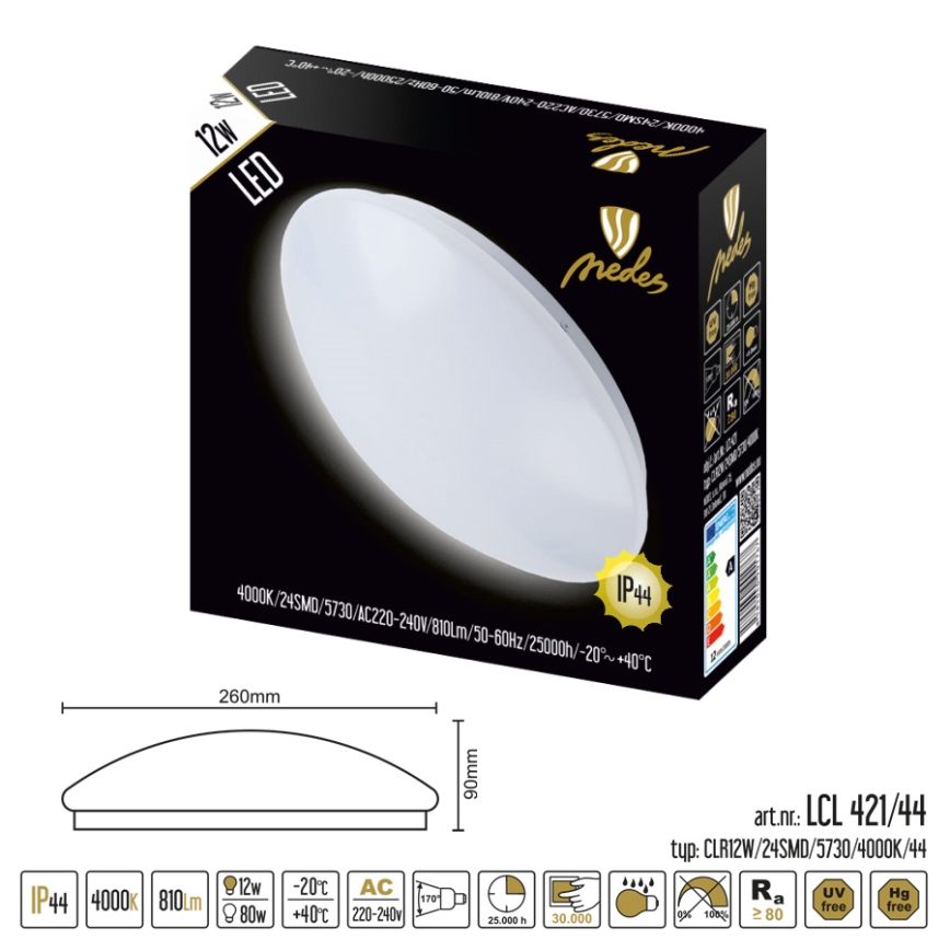 LED Bathroom ceiling light LED/12W/230V