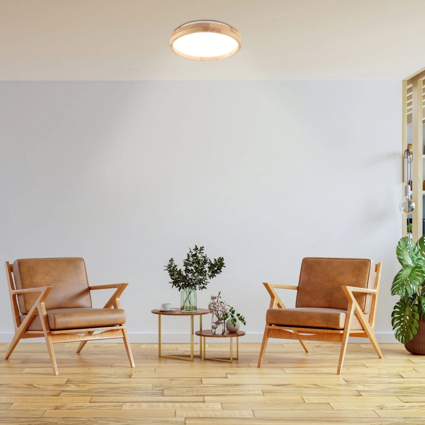 LED Wooden Bathroom Ceiling Light, 12W/230V, Ø 27 cm, IP44, Oak