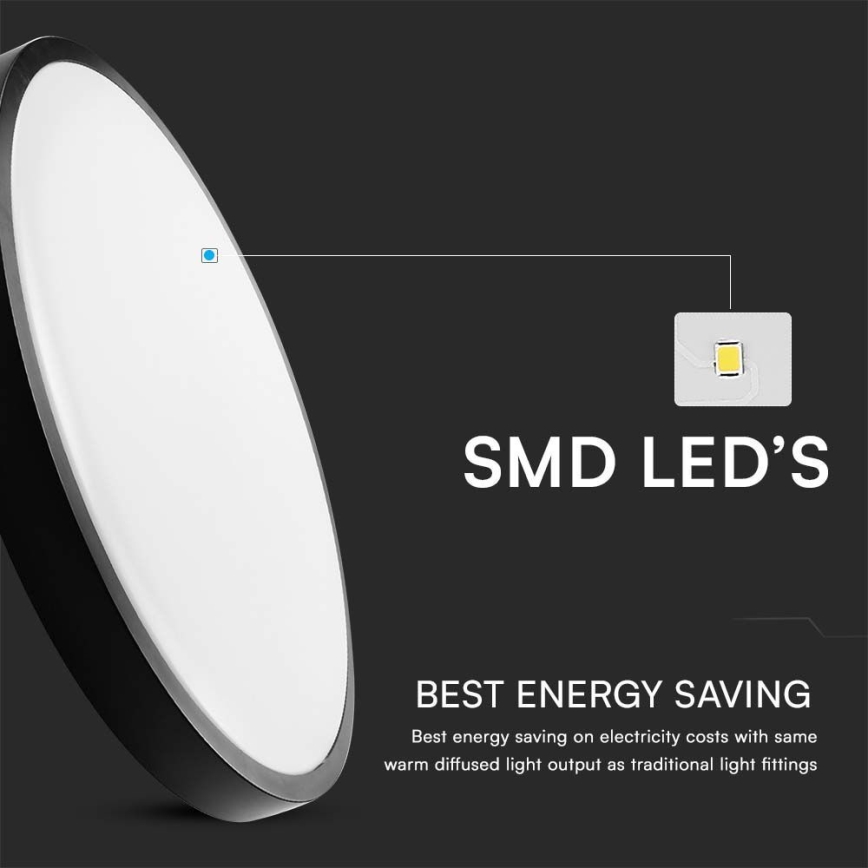 LED Bathroom ceiling light LED/24W/230V 6500K IP44 d. 29,5 cm black