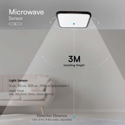 LED Bathroom ceiling light with sensor LED/18W/230V 4000K IP44 black + remote control
